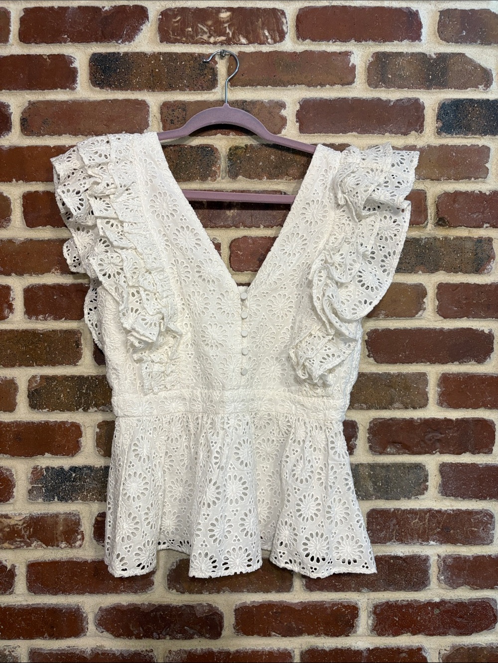 J. Crew Collection White Eyelet Ruffle Peplum Top size 4